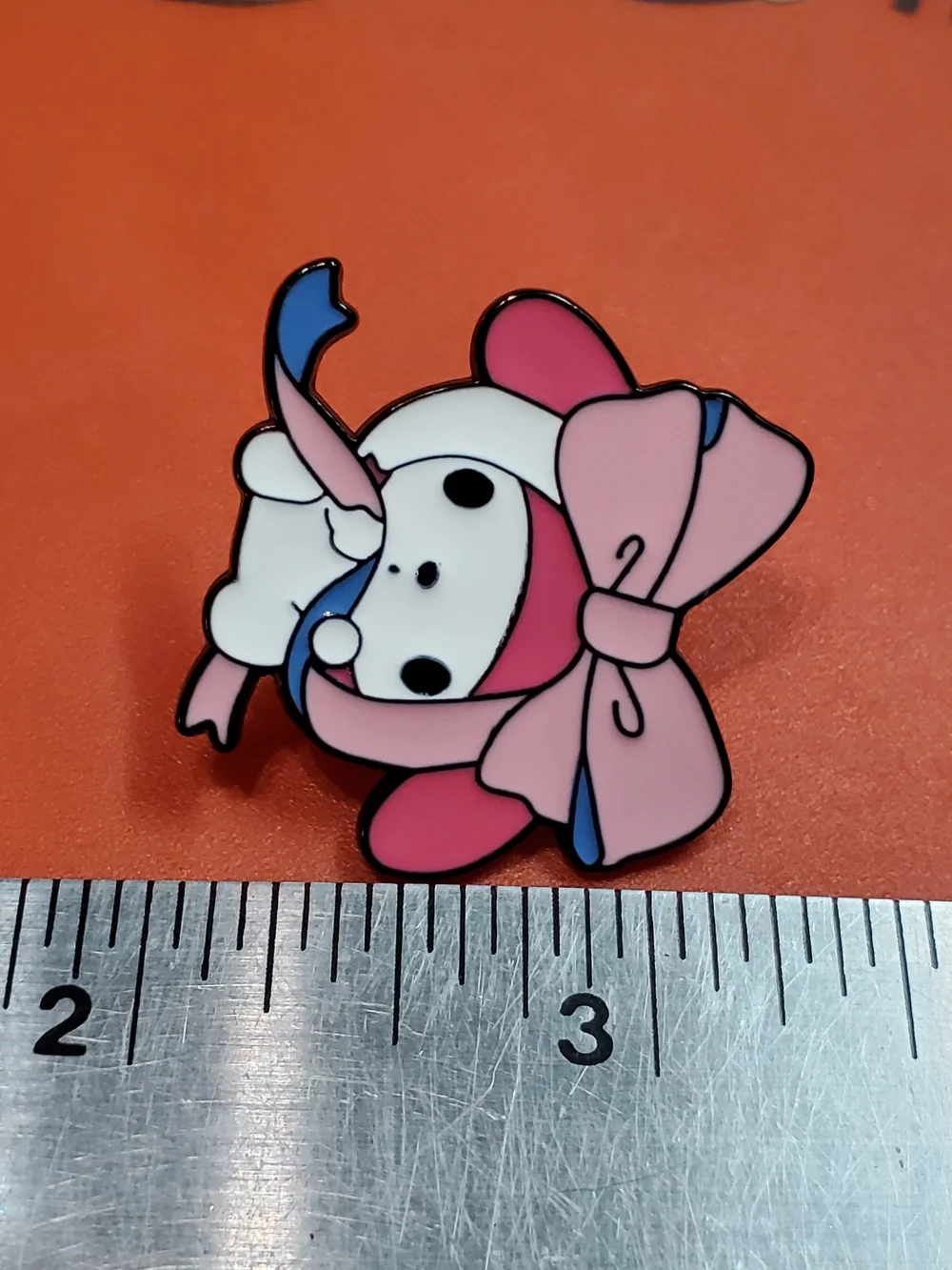Sanrio My Melody Pink Bow Enamel Brooch with Blue Accent